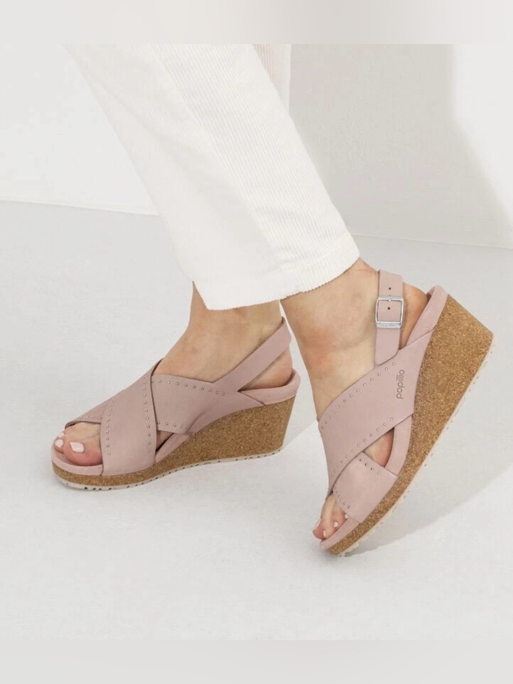 Papillio Birkenstock Samira Rivet Rose Platform Wedge Sandals - Size 39 US 8.5
